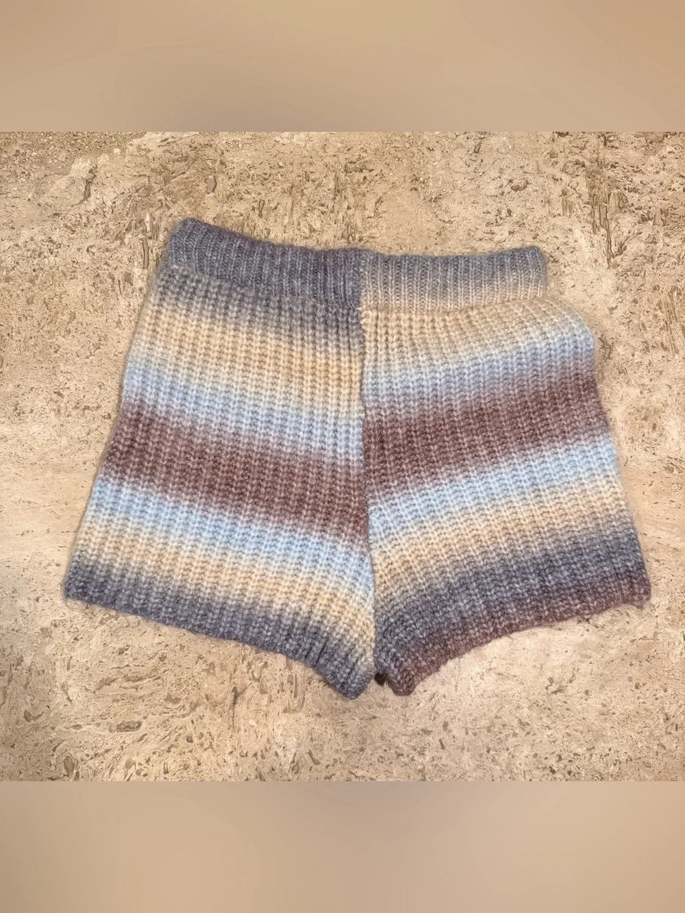LULU’S  Sincerely Snuggly Purple Multi Striped Knit Shorts